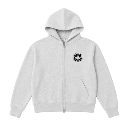 WARM GREY LOGO ZIP-UP HOODIE