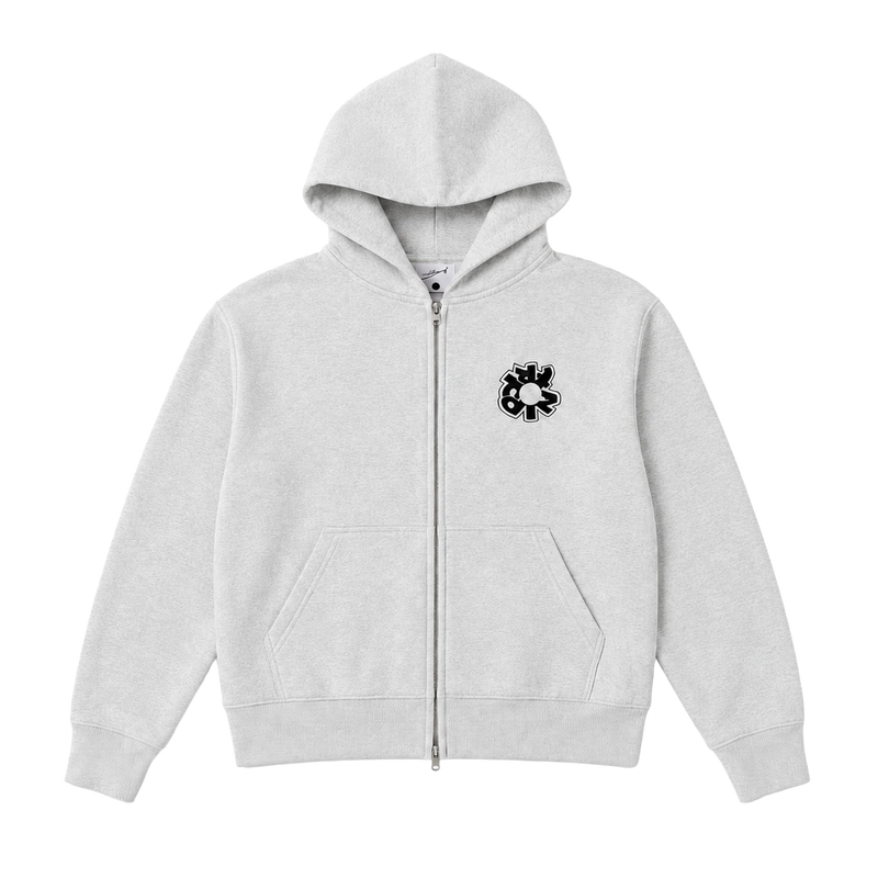 WARM GREY LOGO ZIP-UP HOODIE
